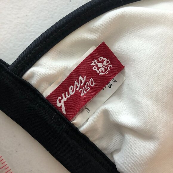 Guess Bikini Top Triangle Halter Removable Cups Zebra Stripe Black White L - Picture 3 of 4